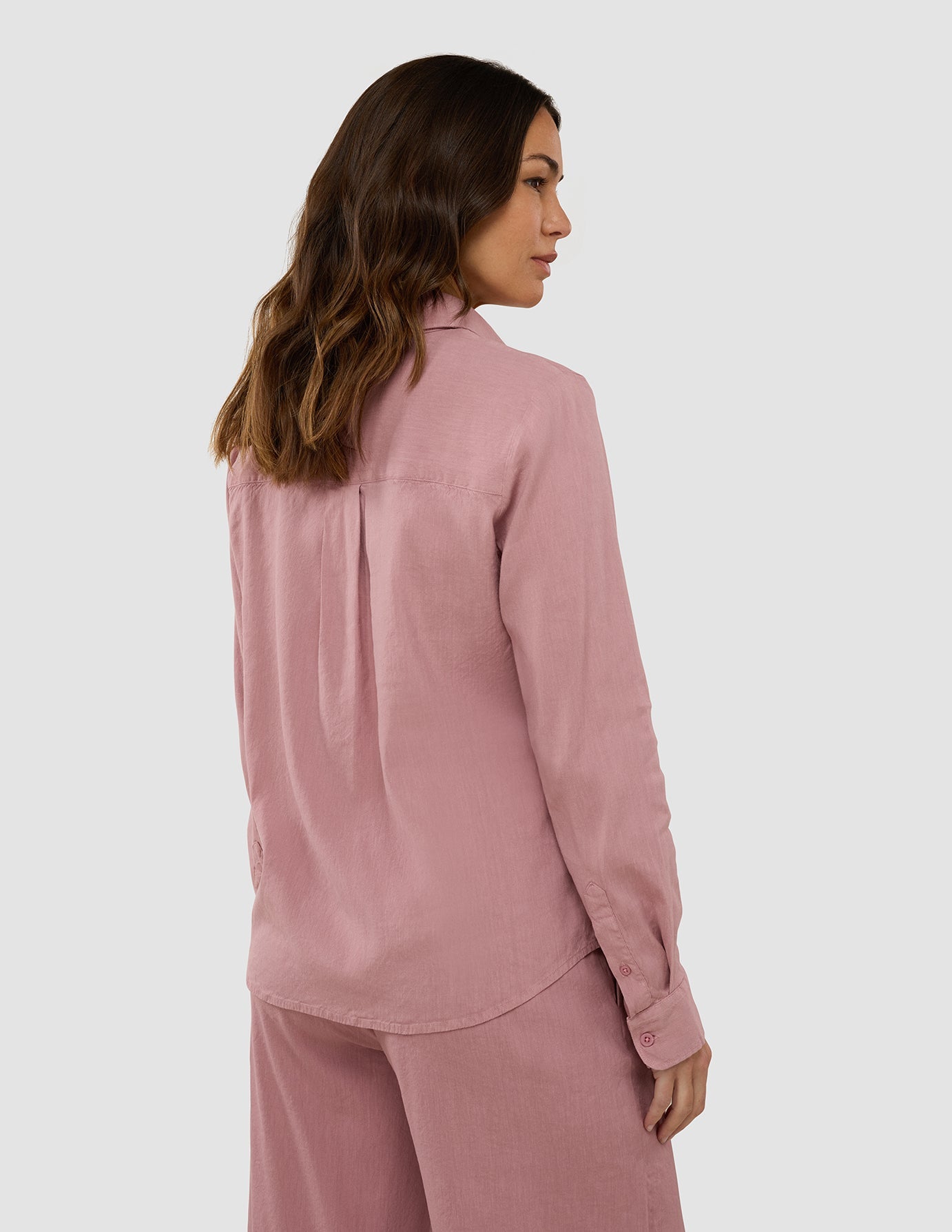 Linen Set Dusty Cerise Long Sleeved Shirt & Relaxed Pants